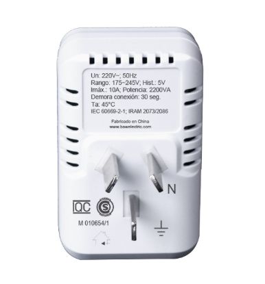 Imagen de PROTECTOR DE TENSION MONOFASICO, CON FICHA Y TOMA 10A