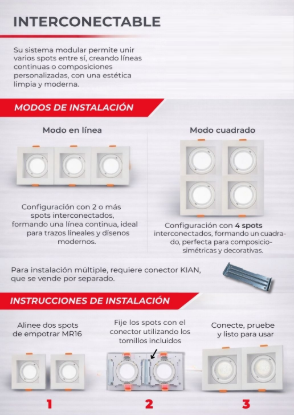 Imagen de SPOT CUADRADO DE EMBUTIR MR16 NEGRO - INTERCONECTABLE